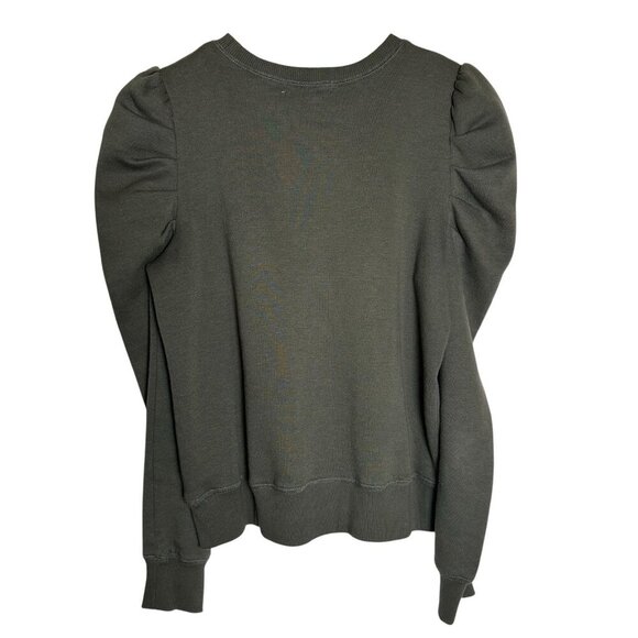 Rebecca Minkoff Janine Puff Sleeve Sweatshirt in Olive Green Small Cotton Blend - Picture 2 of 13